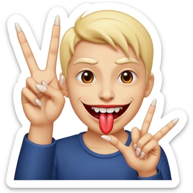 A toung out evil smile with 1 hand in ily sign sticker