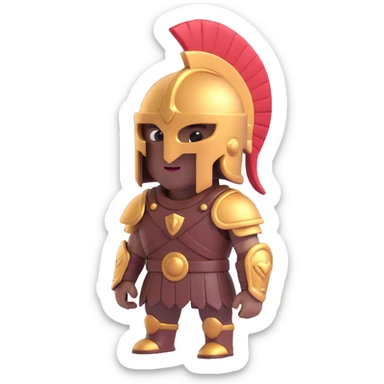 arabica coffee bean 3D with Roman gladiator outfit including helmet and armor, strong expression, 7x4 cm proportion sticker