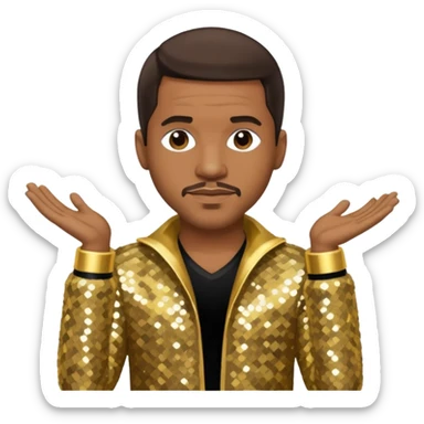 Stevie J, Record Producer with dark brown hair, gold outfit sticker