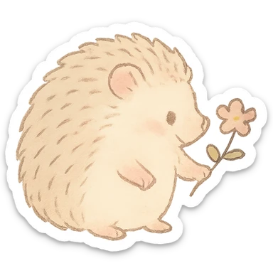 tiny pastel hedgehog outline, Japanese hand-drawn soft style, full object, with a tiny flower sticker