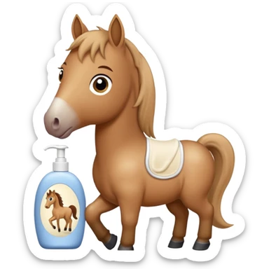 A cartoon horse holding johnson baby body lotion sticker