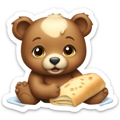 Baby bear eating roti bread sticker