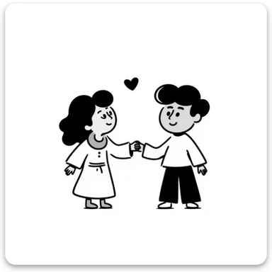 hand drawn cutesy tiny Jesus and a person, both smiling, with a small heart between them sticker