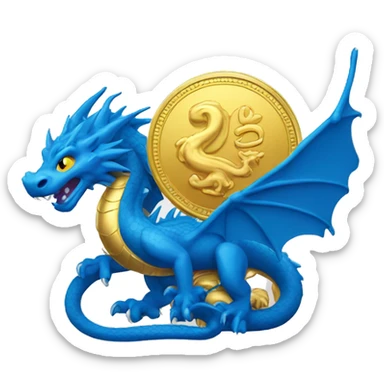 golden coin with a blue dragon sticker
