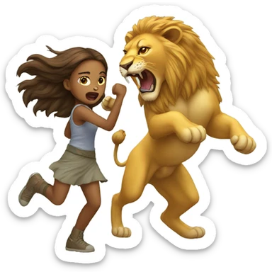 Girl fighting lion sticker