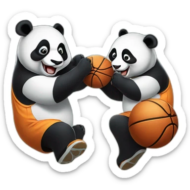 two pandas playing basketball in the moon in Dali style sticker