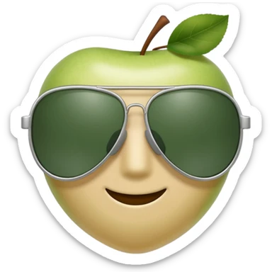 aviator sunglasses with light beige frame and dark green lenses, Apple emoji style, simple shapes, no text sticker