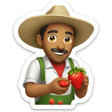 a mexican farmer picking strawberries  sticker