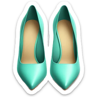 Realistic isolated top view pair of pointed toe pastel teal high heel shoes. sticker