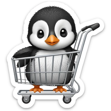 cute baby penguin sitting in a shopping cart sticker