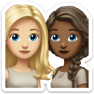 two--girls-best-friends-darkhair-blonde - blue eyes - brown eyes  sticker