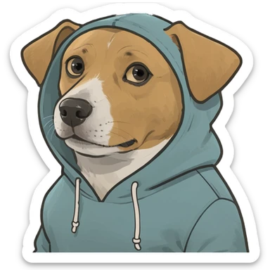 Dog wearing a hoodie sticker