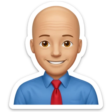 bald with red necktie, blue sticker