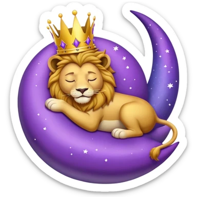 Lion with a crown sleeping on a purple crescent moon  sticker