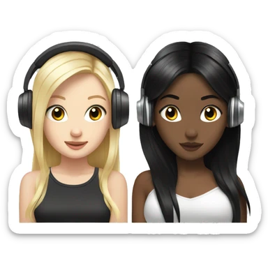 2 pale Girls dj with headphones one black hair one blonde hair  sticker