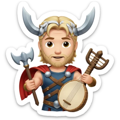 Thor devious face holding a lyre sticker