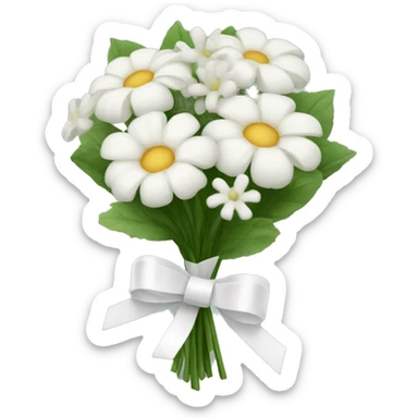bouquet of white flowers with a white ribbon tied in a bow on the stems sticker