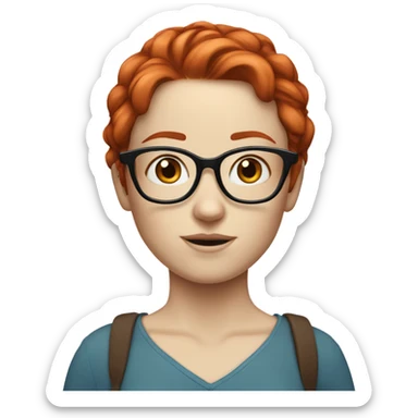 White girl with red hair and glasses with blue eyes and freckles sticker