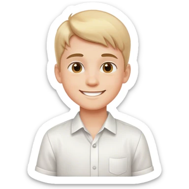 smiling boy in white shirt sticker