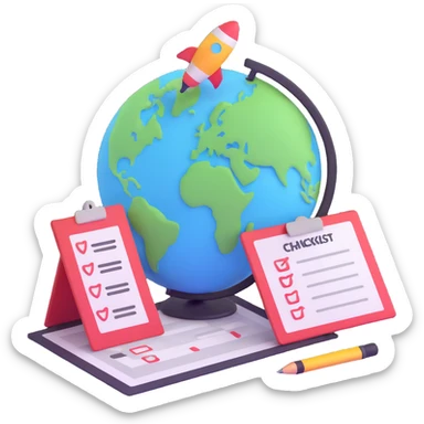 slide with checklist, target, and globe to represent overview, goals, and context sticker