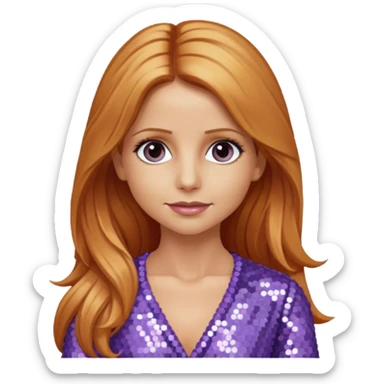 Sarah Michelle Gellar with long reddish blonde hair, lavender sequin outfit sticker