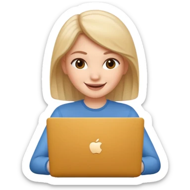 memoji of a female with a laptop in front, apple-style, modern sticker
