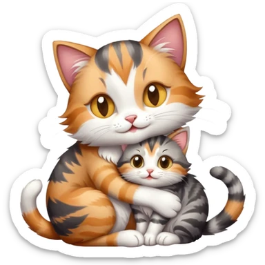 happy mom cat hugging her happy kitten sticker