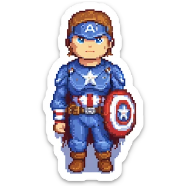 captain america, classic costume, standing proud, pixel art style sticker