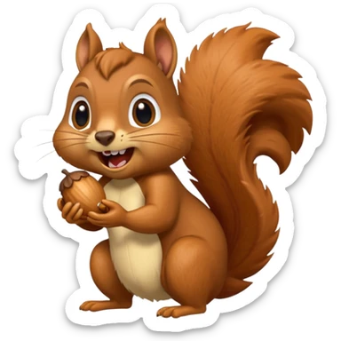 long toothed squirrel eats acorn, panicking in fear sticker