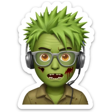 make a zombie iphone emoji with glasses, scratches spiky hair and headphones sticker