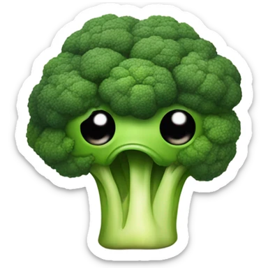 A broccoli with sad eyes and a trembling lip looks upset, as if saying goodbye. sticker