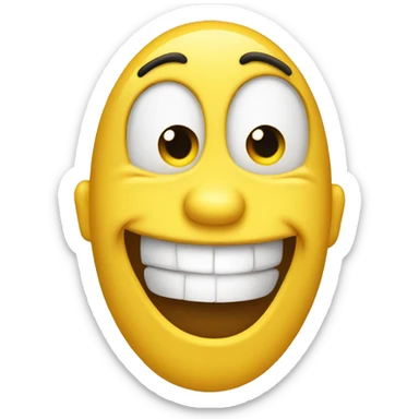 A smiling but cringing smile emoji, funny looking, yellow sticker
