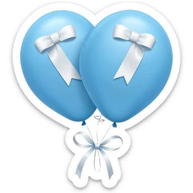 Light blue balloons tied together by a white ribbon sticker
