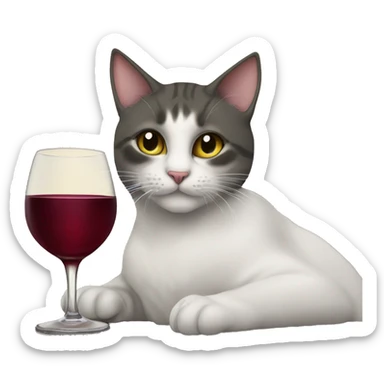 cat drinking wine by a lak sticker