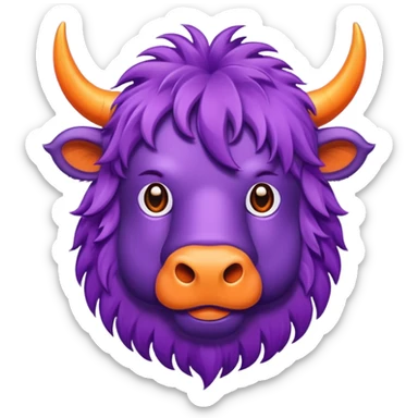 a purple yak Head with pieces of orange paper hanging in his head sticker