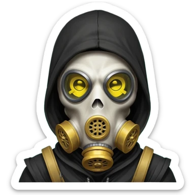 skeleton wearing a gas mask portrait, head and shoulders only, dark hood, glowing eyes inside mask, post-apocalyptic vibe, 3D cartoon, mobile game icon style, clean background, no text, no watermark
 sticker