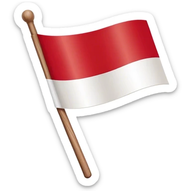 "A simple Polish flag on a wooden stick, waving slightly in the wind. The flag has two horizontal stripes: white on top and red on the bottom. The stick is light brown, made of wood, and slightly tilted to the right. The background is plain white sticker