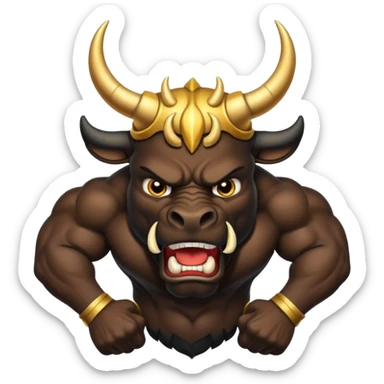 black angry powerful bull with golden horns emoji sticker