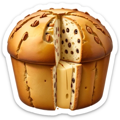 panettone classico, fallo tagliato con una fetta e con la carta a torno sticker