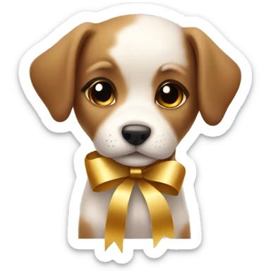 Cute puppy with gold ribbon sticker
