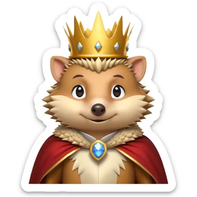 king hedgehog portrait, head and shoulders only, wearing a small golden crown, royal cape collar, proud confident expression, cute spiky fur details, fantasy royal vibe, 3D cartoon, mobile game icon style, clean background, no text, no watermark
 sticker