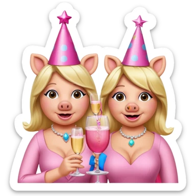 miss piggy and friend pink champagne cheers  sticker