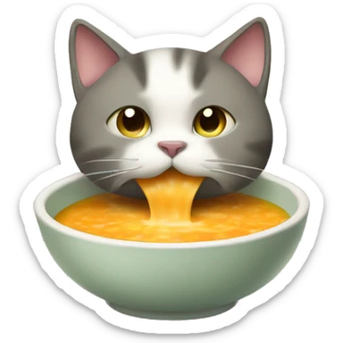 cat eating a big bowl of soup  sticker