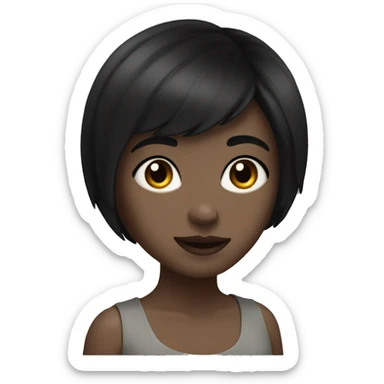 A girl with short black hair, black eyes, medium lips size sticker