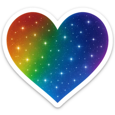 Modify the heart with a night sky gradient to rainbow night theme with a rainbow gradient, more stars, and a soft glow. Remove the background entirely  sticker