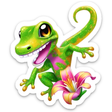 Lisa frank glitter gecko with a lily sticker