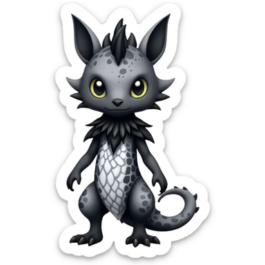 a dark gothic gloomy edgy vernid-fionbri-creature with splash patterns full body sticker