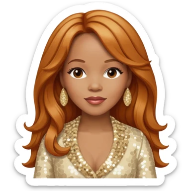 Tina Campbell from Mary Mary with long reddish blonde hair, cream sequin outfit sticker