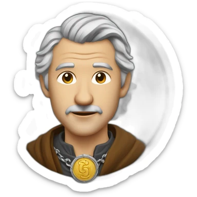 medieval coin engravers guild leader, 50 years old, grey hair, bust, has a necklace with a coin sticker