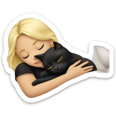 Blonde girl sleeping with black cat on bed sticker
